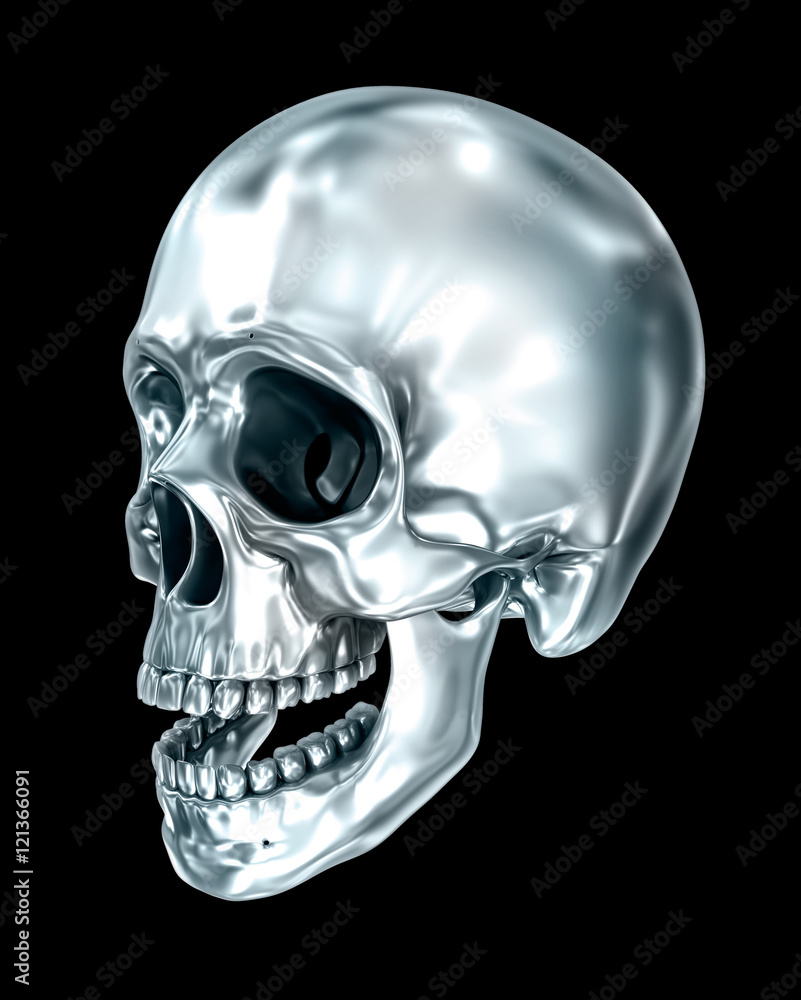 Metallic human skull over black , 3D illustration Metallic human skull over black , 3D illustration