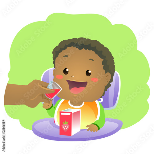 Vector Illustration of Baby drinking Vitamins Syrup