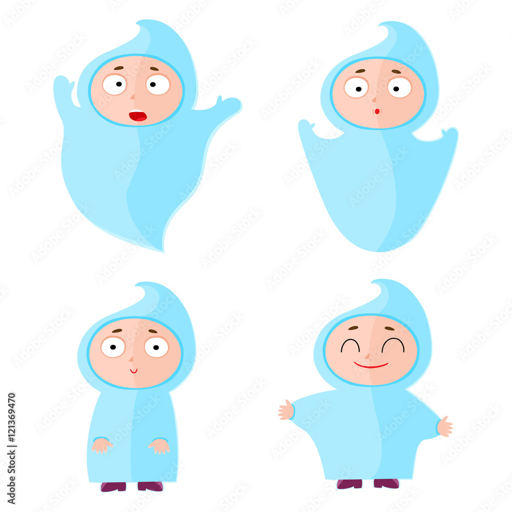 Children with halloween costumes: ghost. Cheerful children figur Children with halloween costumes: ghost. Cheerful children figur