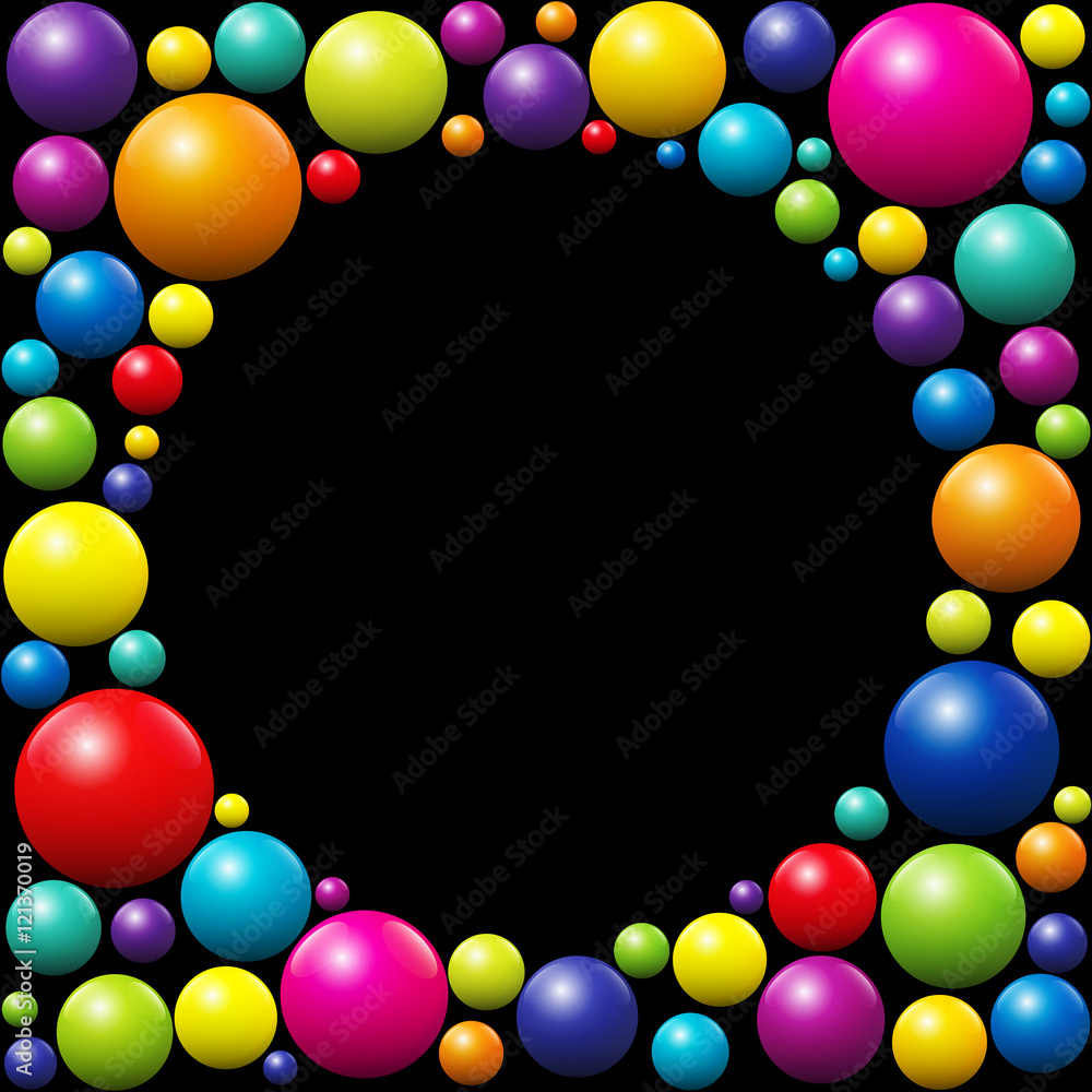 Colorful balls - black round frame in the middle. Colorful balls - black round frame in the middle.