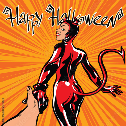 Happy Halloween devil girl follow me
