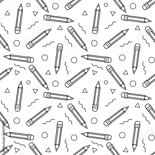 Pencil doodle Seamless vector pattern. Cartoon, Black and white background.