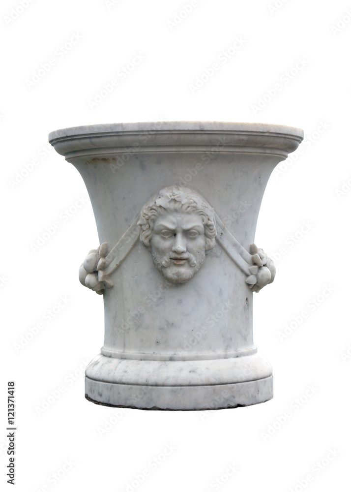 big beautiful white marble vase with decoration of men face isol big beautiful white marble vase with decoration of men face isol
