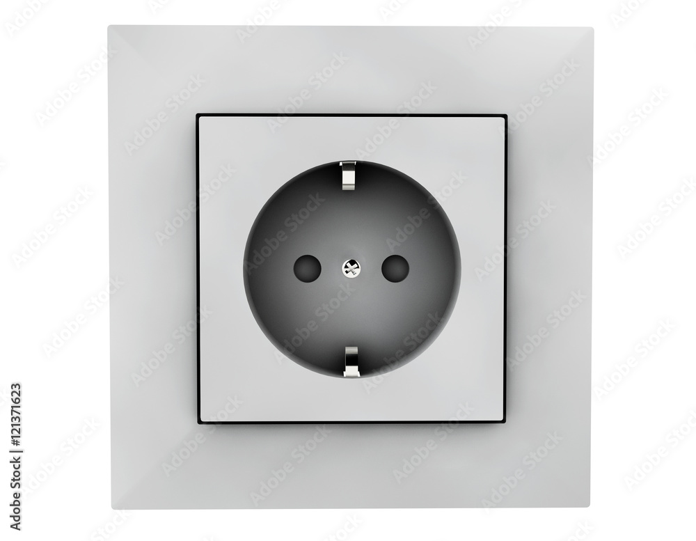 European wall outlet on white background. 3D rendering European wall outlet on white background. 3D rendering