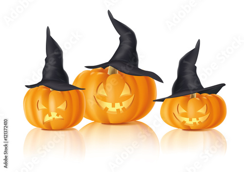 Halloween Kürbisse mit Hexenhut