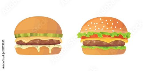 Burger cartoon set. fresh cheeseburger and hamburger illustrations. Fast food.
