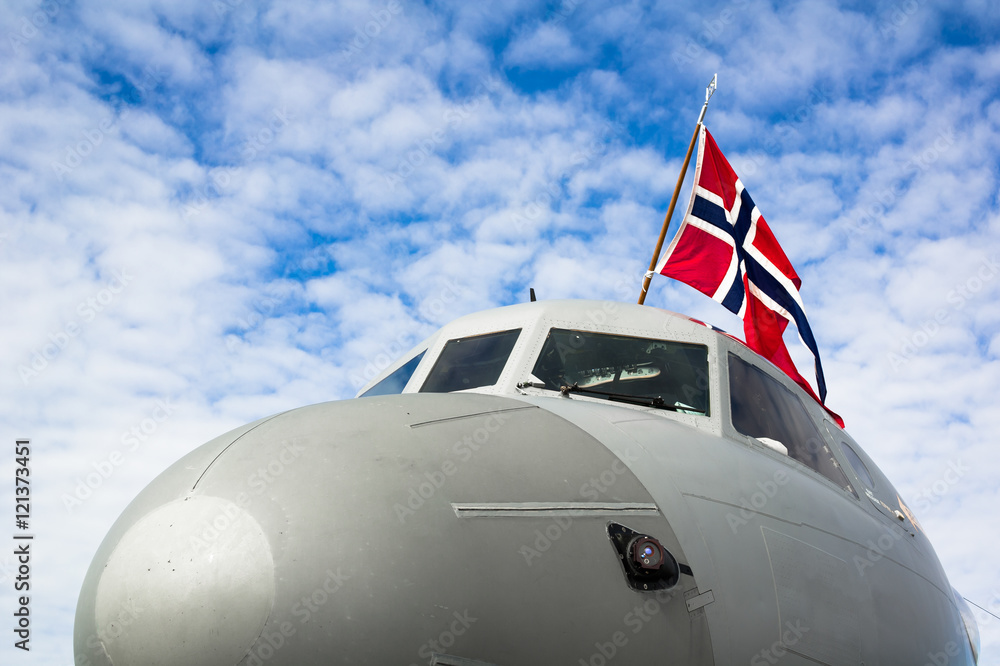 Military aeroplane and airplane with flag of Norway - Norwegian air force