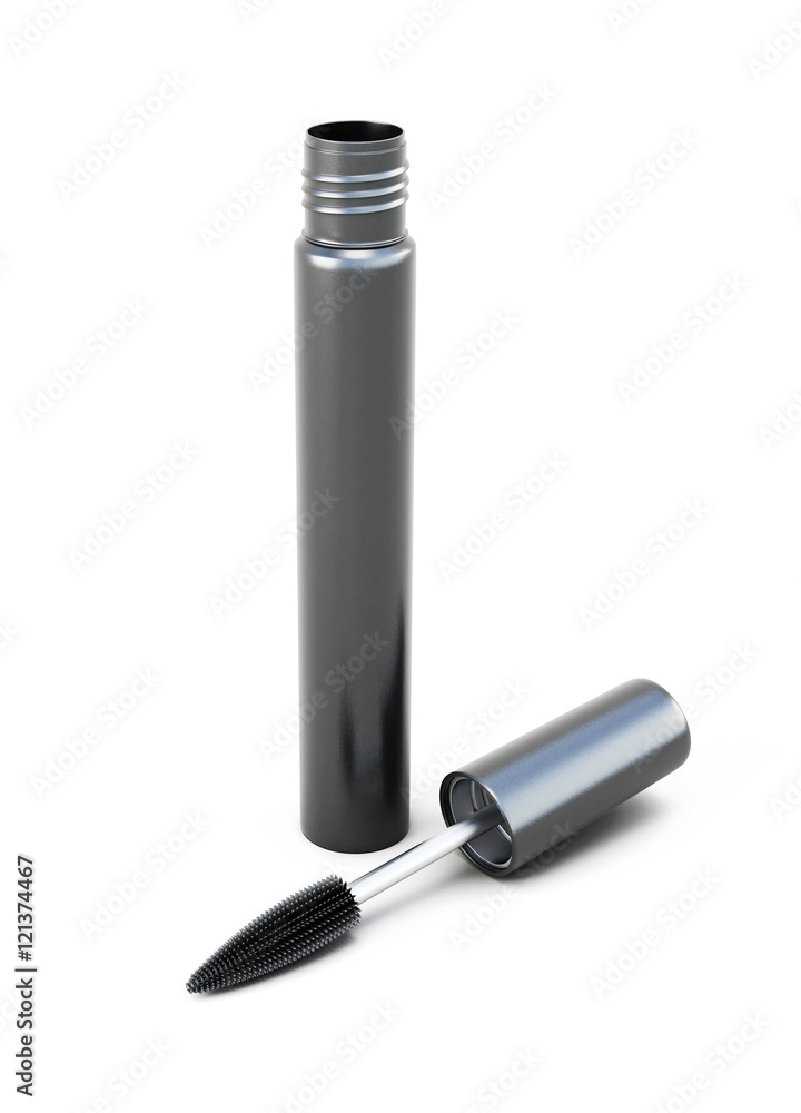 Open mascara isolated on a white background. 3d rendering