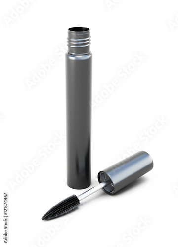 Open mascara isolated on a white background. 3d rendering