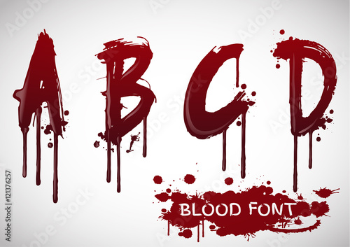 Vector blood alphabet is isolated on a white background,red spla