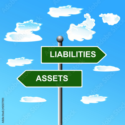 Assets, liabilities, two, way, road, street, signs, accounting, vector illustration