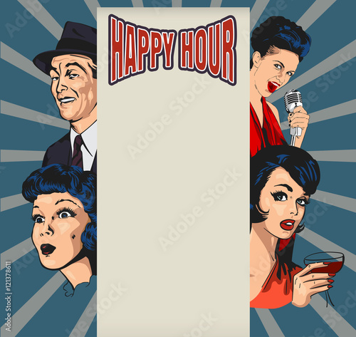 Vector design template for a nightclub with pretty women, singer lady and cocktails, also copy space
