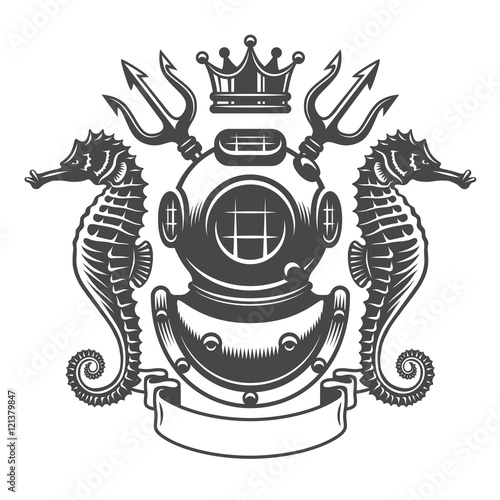 monochrome diving label emblem. Isolated on white