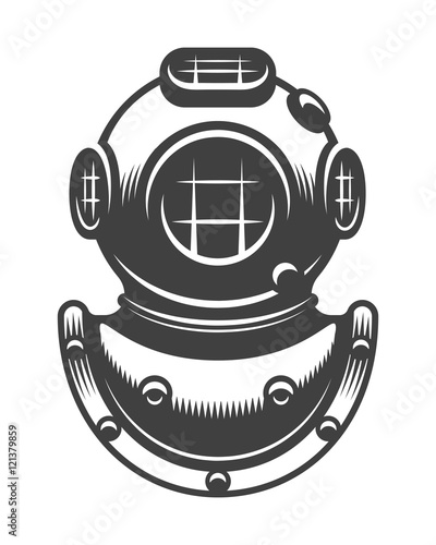 Vintage nautical diving helmet Monochrome style isolated