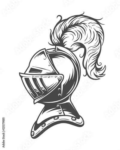 Monochrome knight helmet armor. Isolated on white background