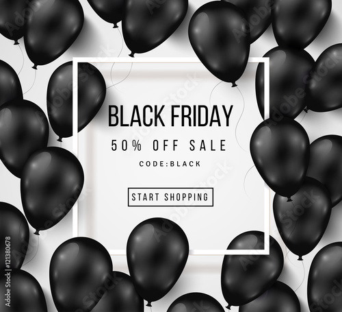 Black Friday Sale Poster with Balloons on White