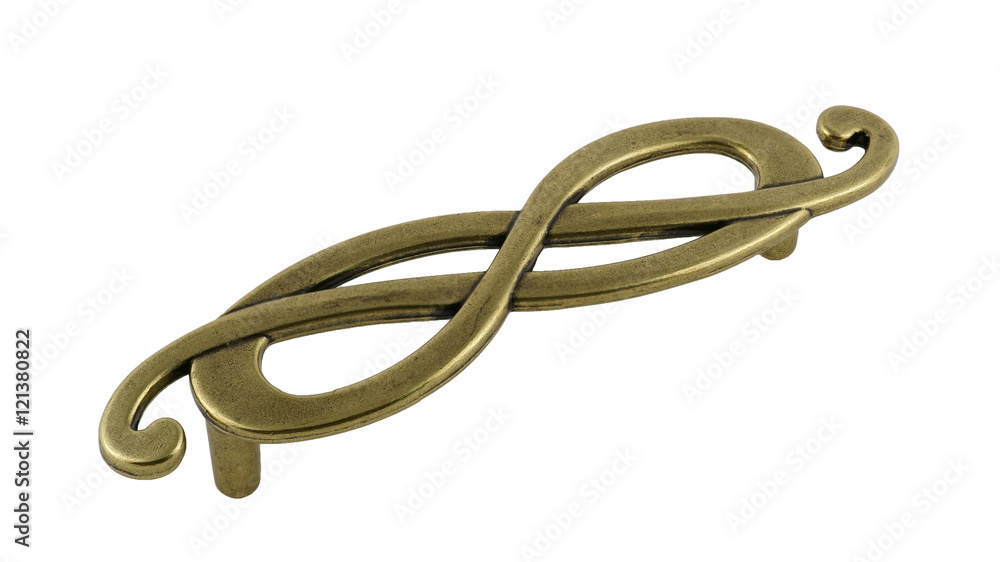 Door handle for furniture to dirty gold on a white background Door handle for furniture to dirty gold on a white background