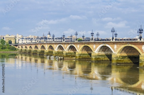 Pont de pierre or Stone Bridge, a bridge in Bordeaux, France on Garonne River