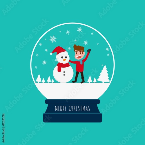 Fotografía Merry christmas snow globe with a boy and snowman
