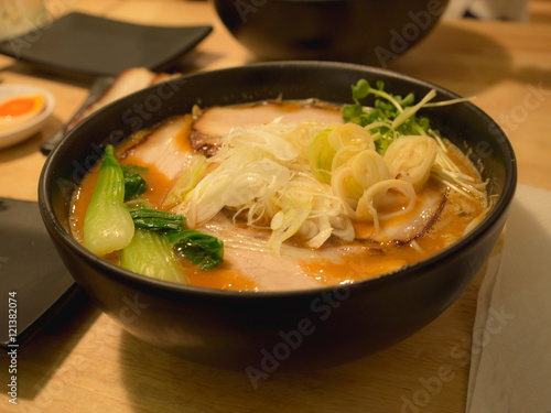 Gourmet of miso ramen. Tasty japanese noodle. a big bowl of Miso