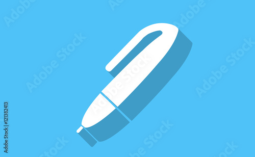 Vector white pen with long shadow on flat background
