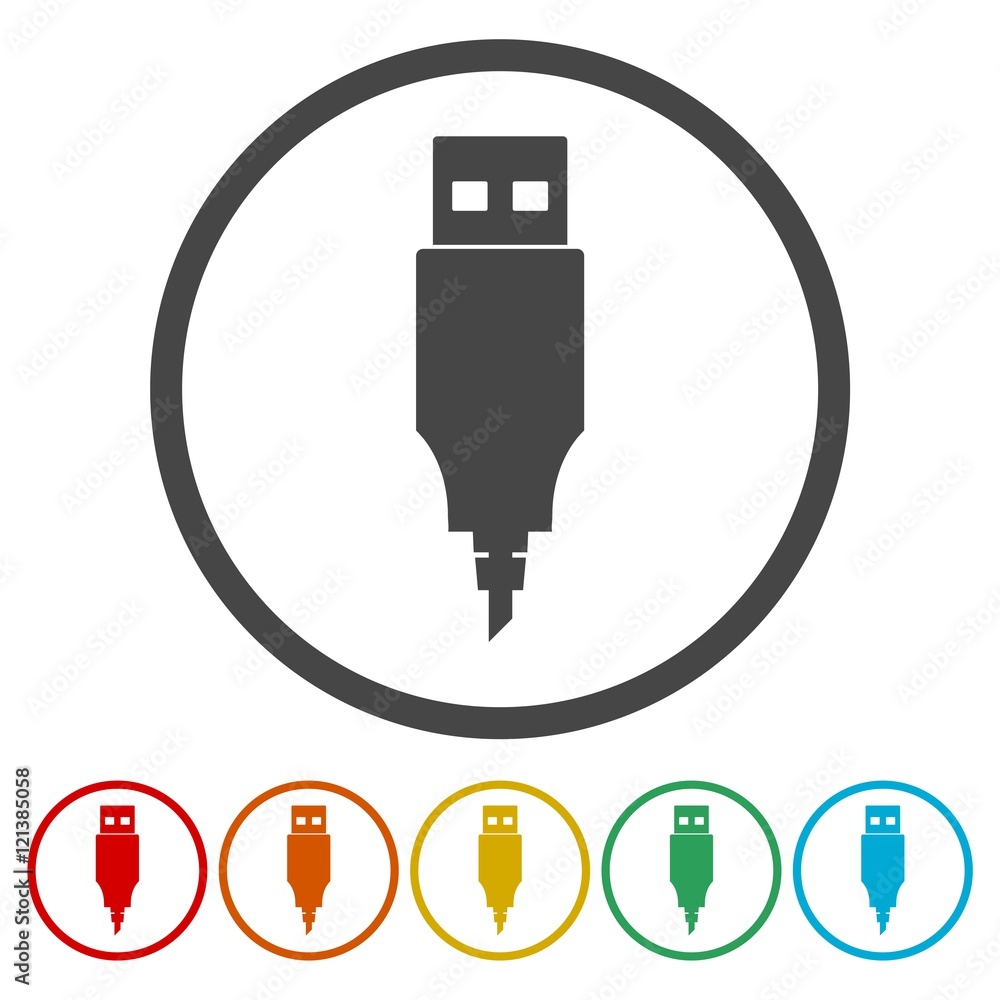 Usb charging icon in circle on white background Usb charging icon in circle on white background