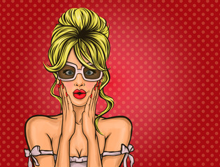 Fotobehang Pop art Verraste vrouw in popart stijl  © vectorpocket