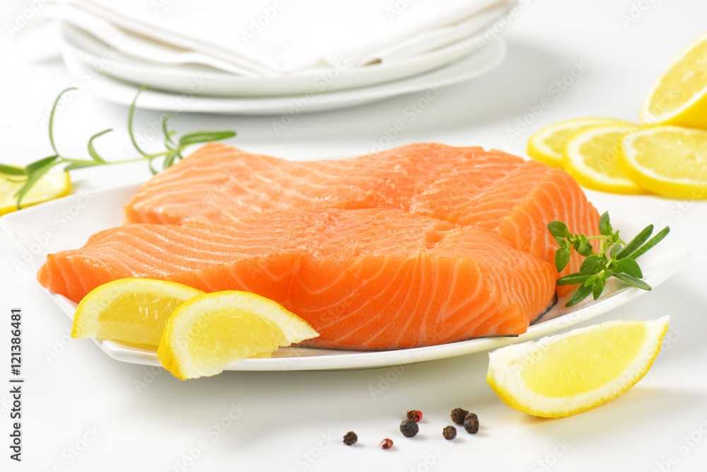 two fresh salmon fillets two fresh salmon fillets