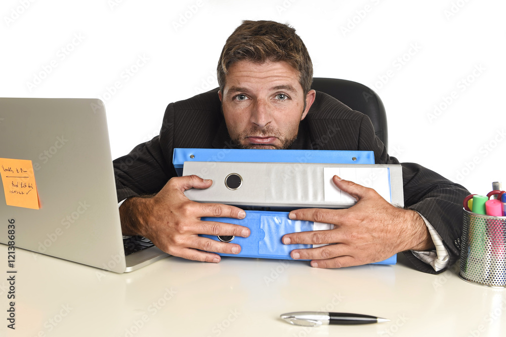 tired wasted businessman working in stress at office laptop computer exhausted overwhelmed tired wasted businessman working in stress at office laptop computer exhausted overwhelmed