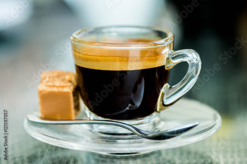 Cup of Strong Single Shot Expresso Coffe in a Glass Cup 