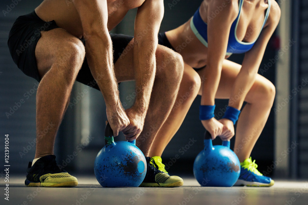 Naklejka premium Training by kettlebell