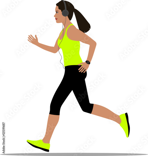 running woman in sportswear and headphones