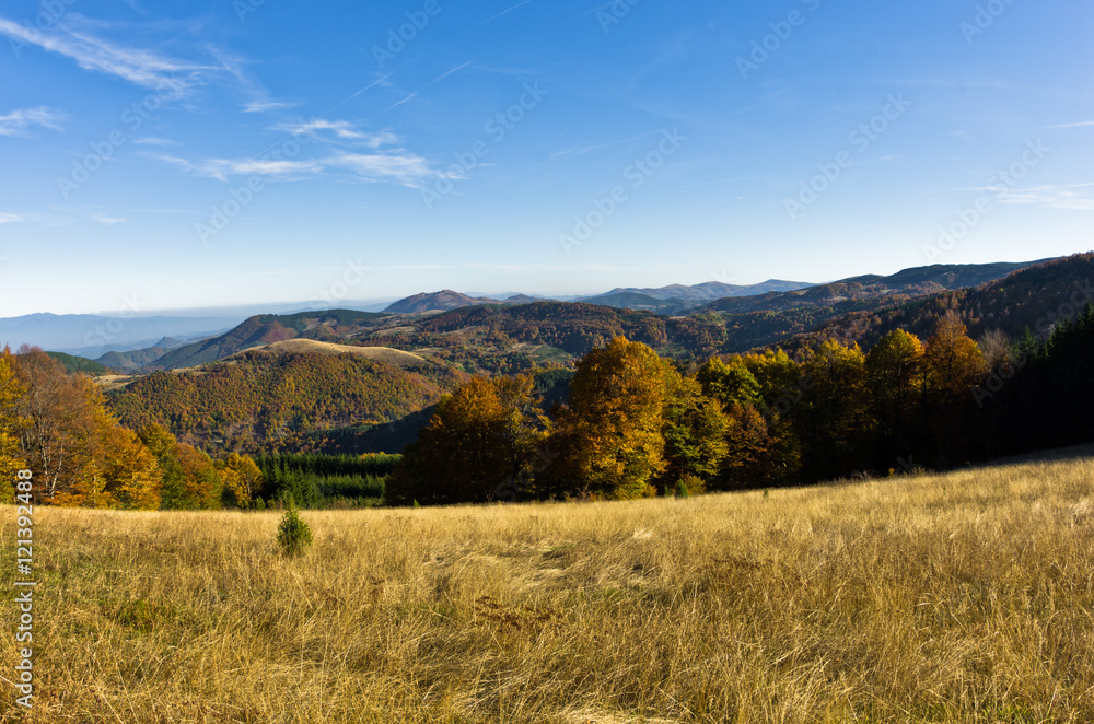Rolling hills of Zeljin mountain at autumn sunny day, Serbia