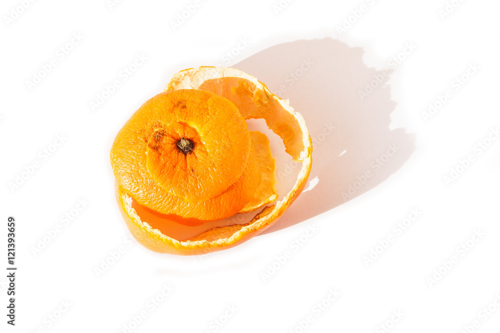 Orange peel against white background Orange peel against white background