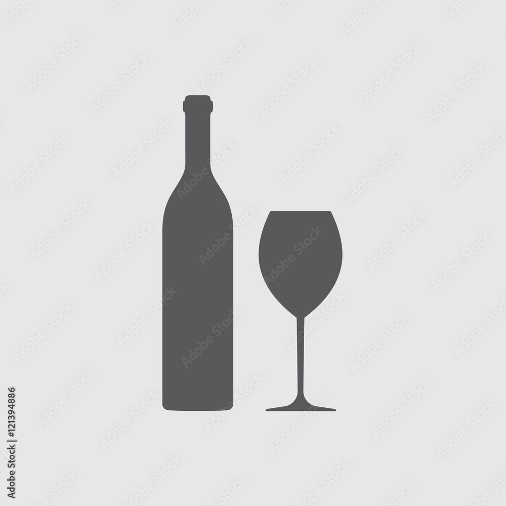 Wine bottle and wine glass silhouette isolated on white background. Vector icon or sign. Wine bottle and wine glass silhouette isolated on white background. Vector icon or sign.
