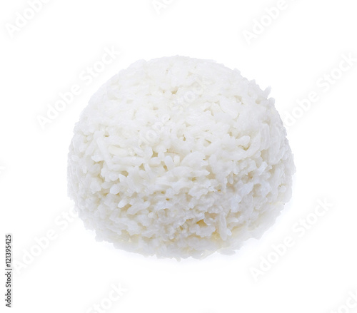 cooked rice on white background