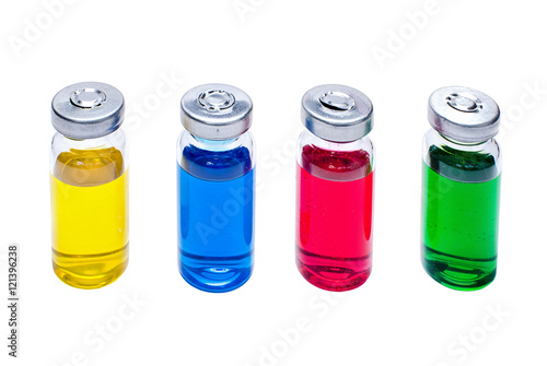 Glass vials with multicolored vaccine