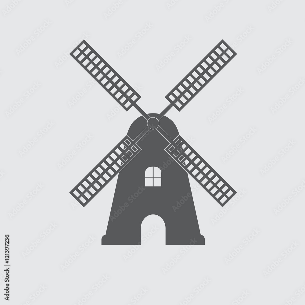 Windmill icon or sign. Mill symbol. Vector illustration.