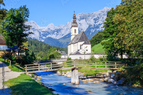 Chirch St. Sebastian in Ramsau Bavaria in the morning long time