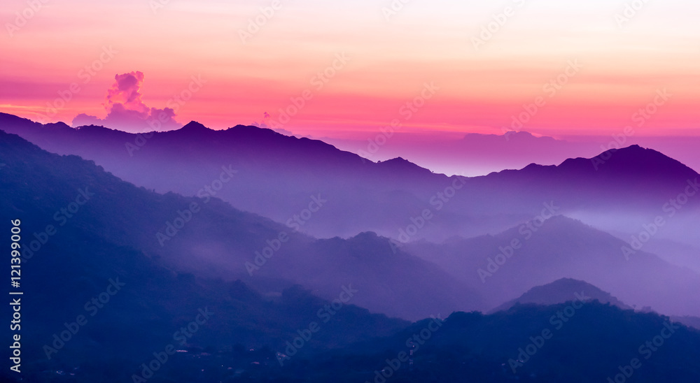 purple sunset in the mountains - obrazy, fototapety, plakaty 