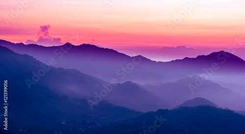 purple sunset in the mountains