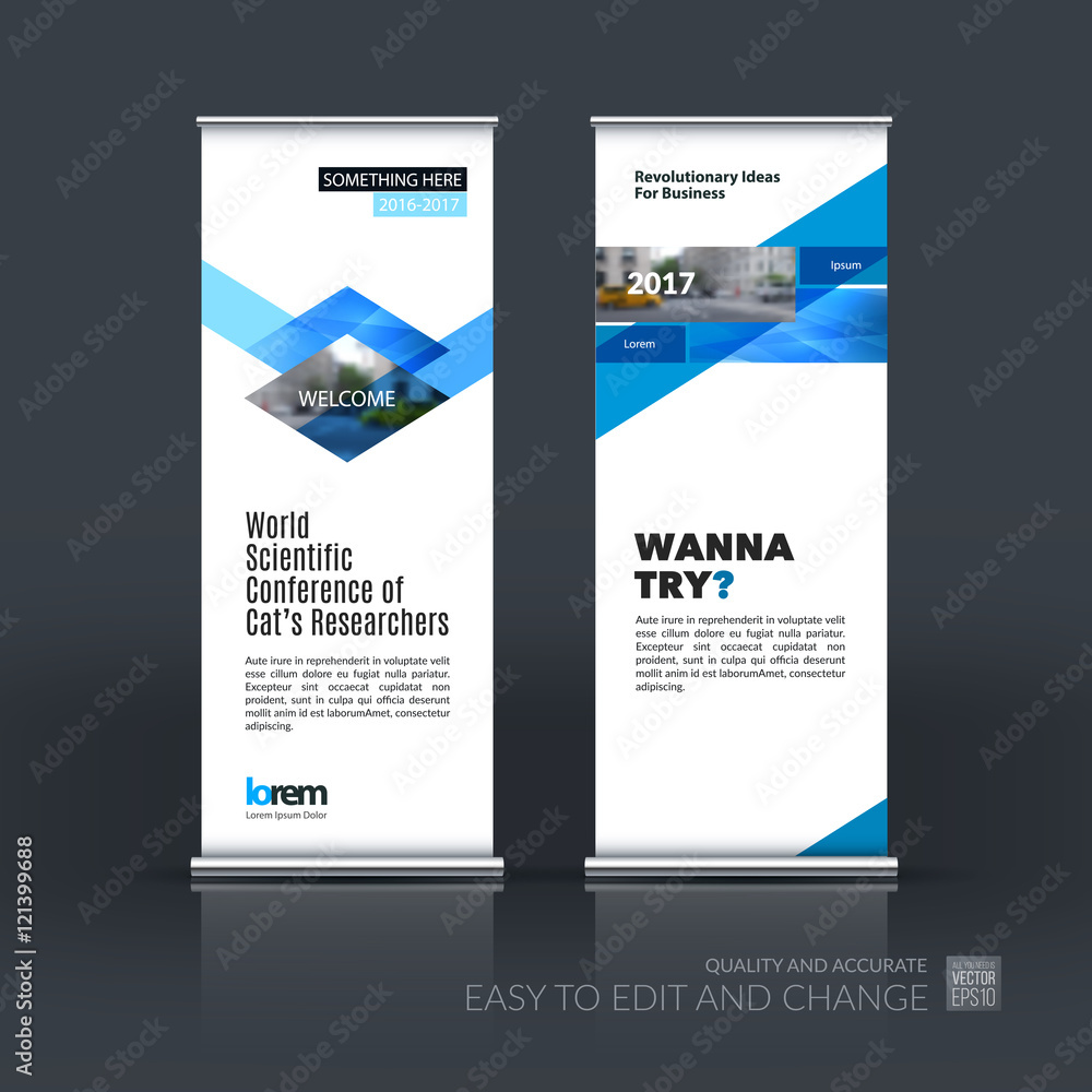 Vector set of modern roll Up Banner stand design with red rhombu