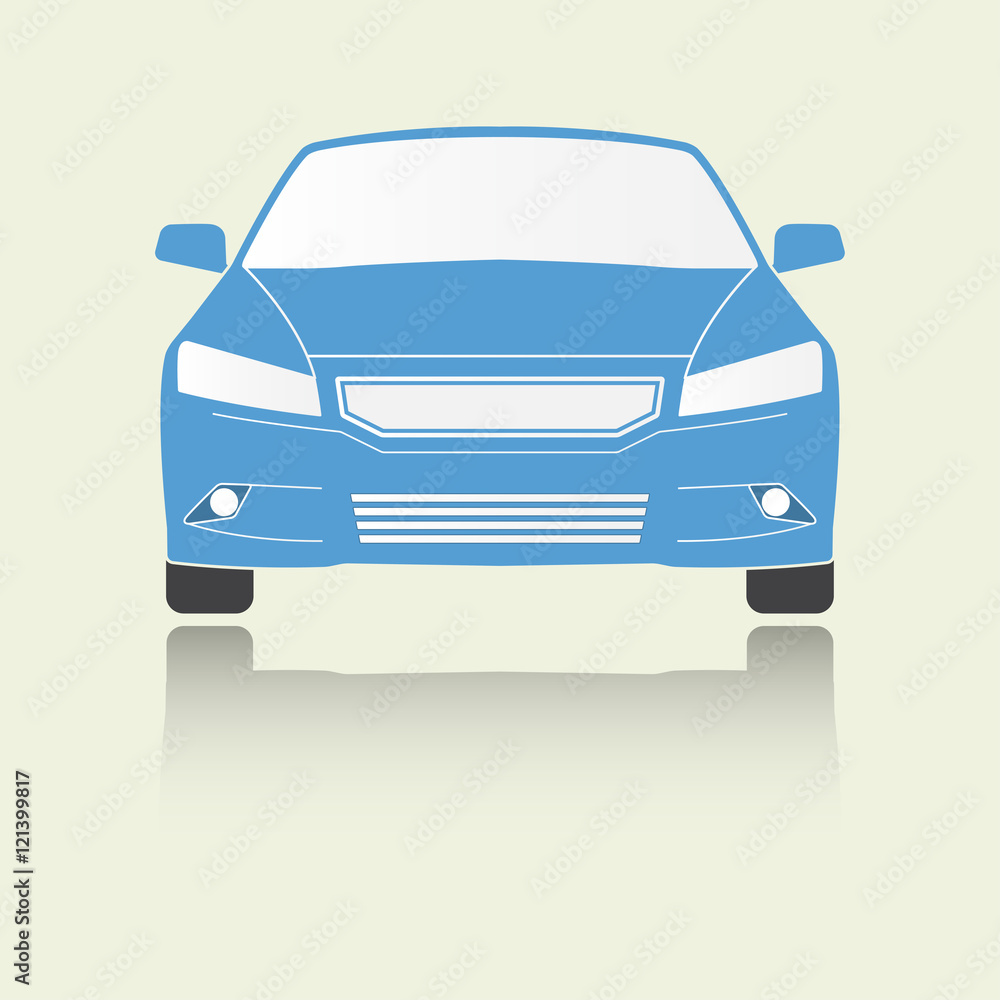 Car front view icon or sign. Colorful vector illustration of vehicle. Flat design.