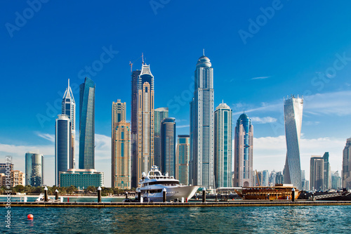 Dubai marina with luxury yachts in UAE