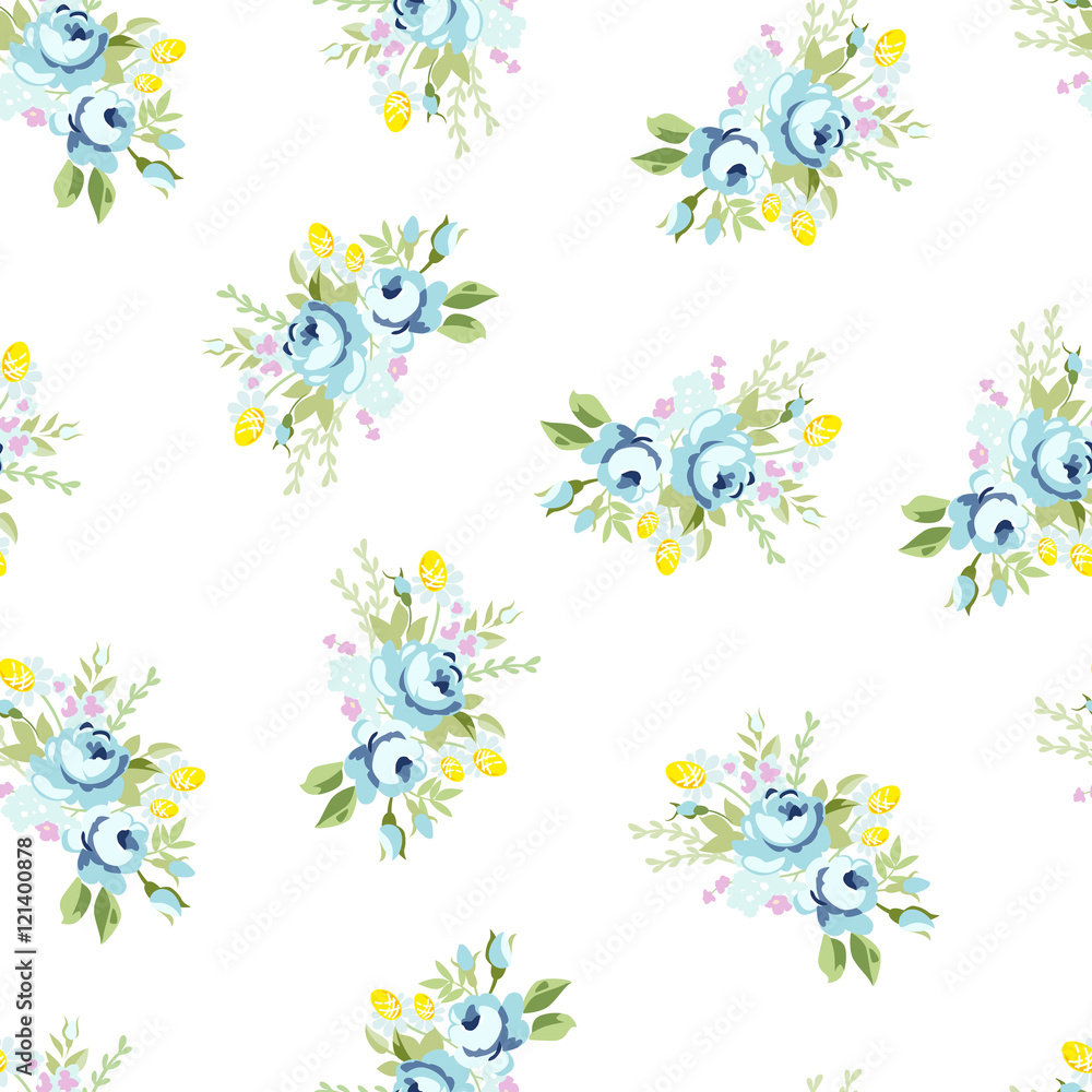 Seamless floral pattern with big and little blue rose Seamless floral pattern with big and little blue rose