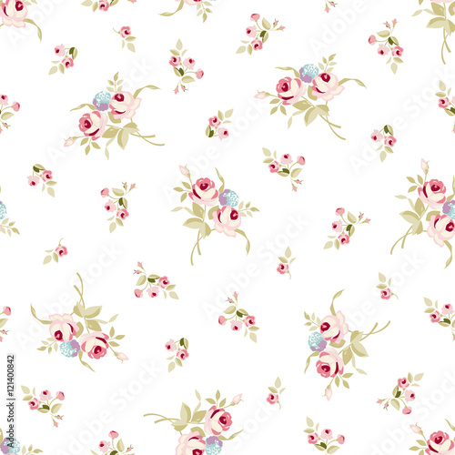 Seamless floral pattern with little red roses