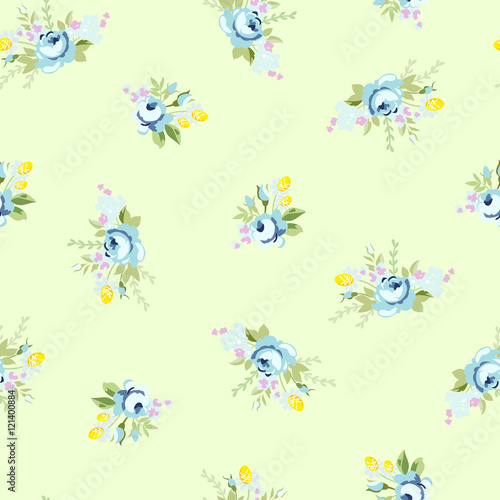 Seamless floral pattern with big and little blue rose © lovelava
