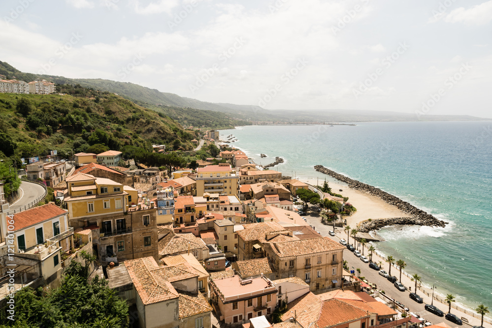 Top view of the town of Pizzo Calabro , Calabria, italy
