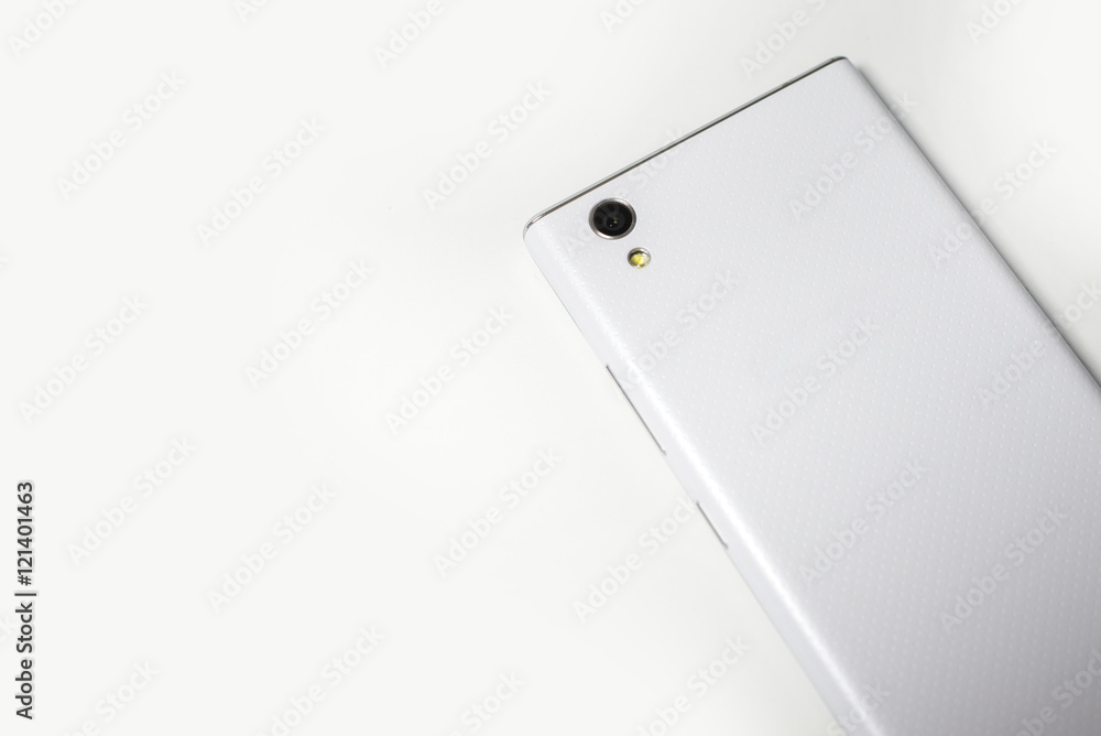 Blank back of a modern phone. White smartphone on a white background. Blank back of a modern phone. White smartphone on a white background.