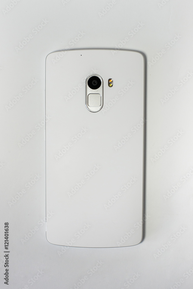 Blank back of a modern phone. White smartphone on a white background. Blank back of a modern phone. White smartphone on a white background.